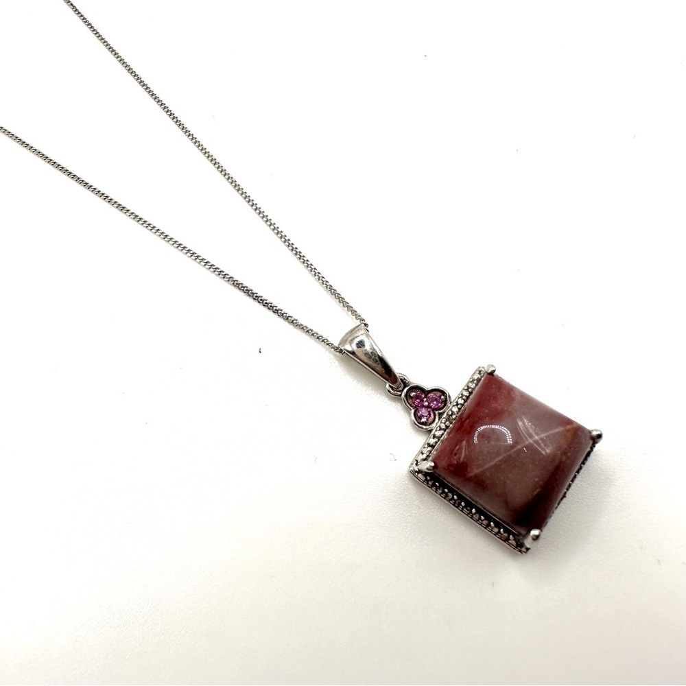 Rose Pink Colored Agate Square Sterling Silver Necklace | N084